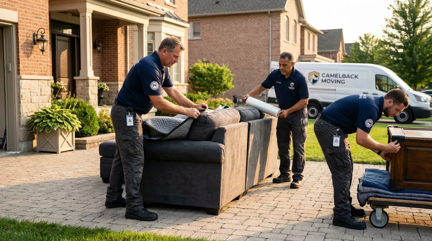 Large estate moving crew wrapping furniture in Erick, OK